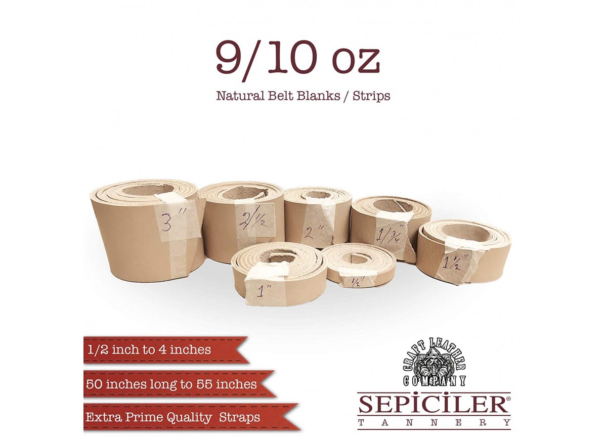 9/10 oz. Natural Belt Strips/Straps/Blanks by Sepici Leather