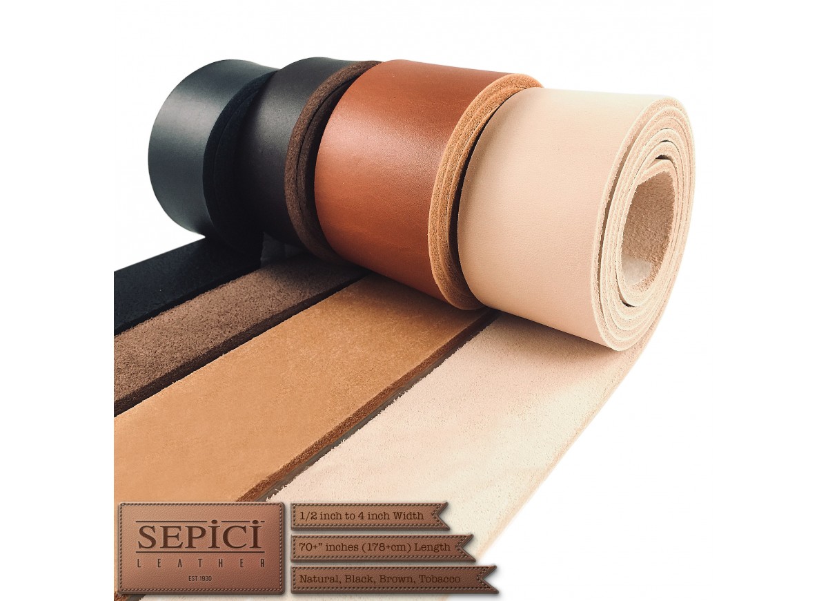 Import Tooling Leather 9/10 oz Natural Belt Blanks/Strips from Exclusive Vegetable Tanned Leather by Sepici Tannery 1-3/4 x 50 