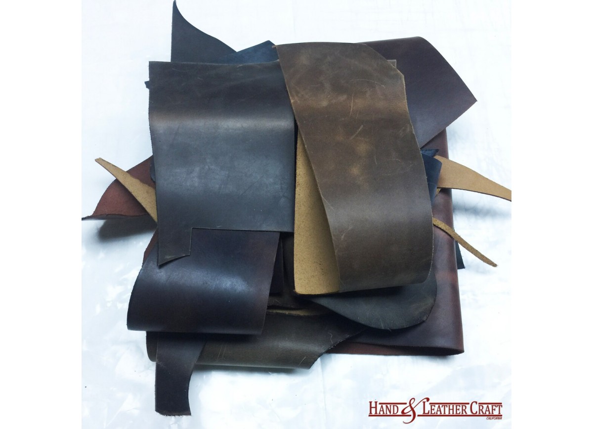 3 LBS Oil Tanned Leather Scraps - Earth Tones. Perfect for leather craft.  4-15 Leather Piece per 3LBS Bags.