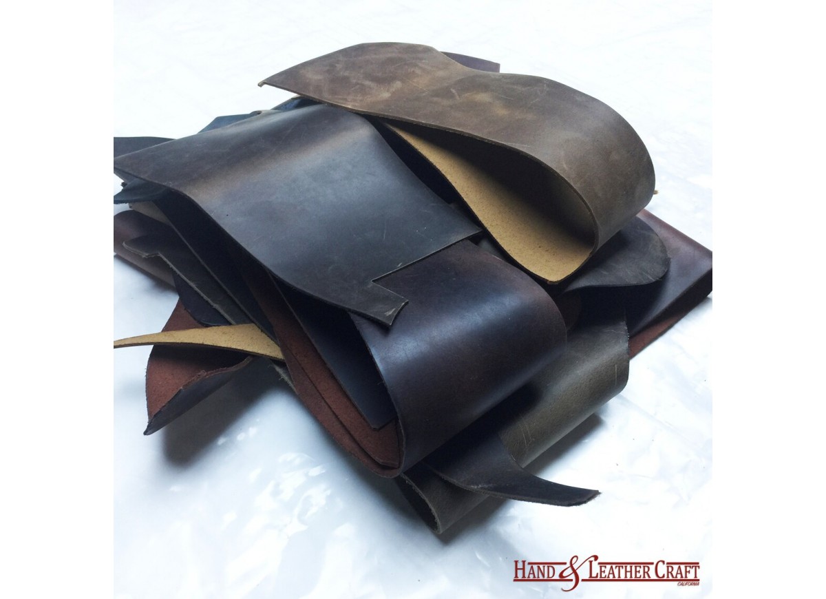 3 LBS Oil Tanned Leather Scraps - Earth Tones. Perfect for leather craft.  4-15 Leather Piece