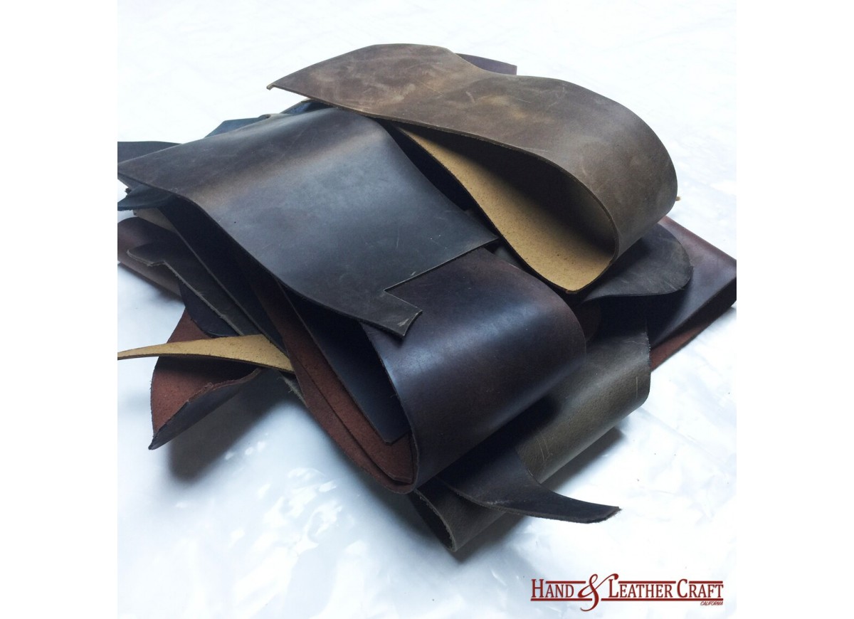 3 LBS Oil Tanned Leather Scraps - Earth Tones. Perfect for leather craft.  4-15 Leather Piece per 3LBS Bags.