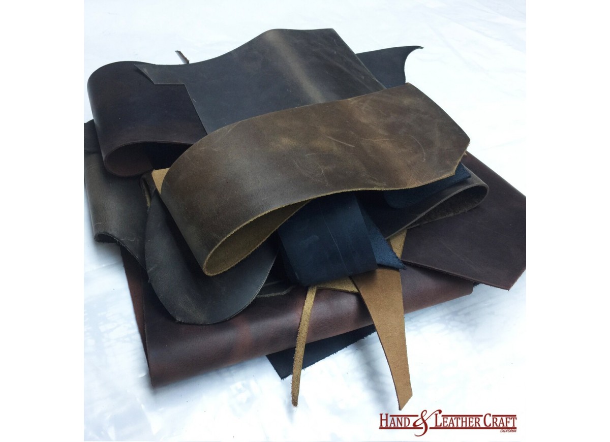 3 LBS Oil Tanned Leather Scraps - Earth Tones. Perfect for leather craft.  4-15 Leather Piece per 3LBS Bags.